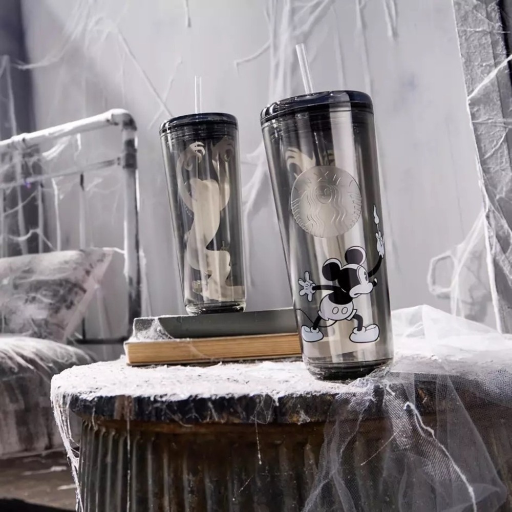 Mickey Mouse Translucent 24 oz. Starbucks Tumbler & Straw Haunted House In Hand